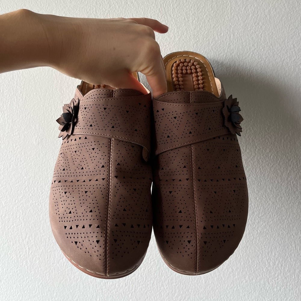 Comfort Slip-On Clog with Floral Accent - Brown - Picture 2 of 5